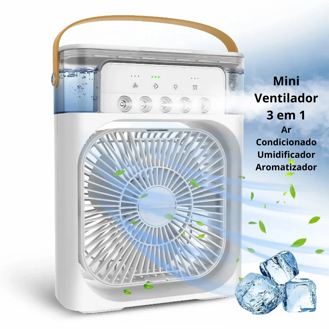 Mini Ventilador Ar Condicionado Umidificador Led 3 em 1